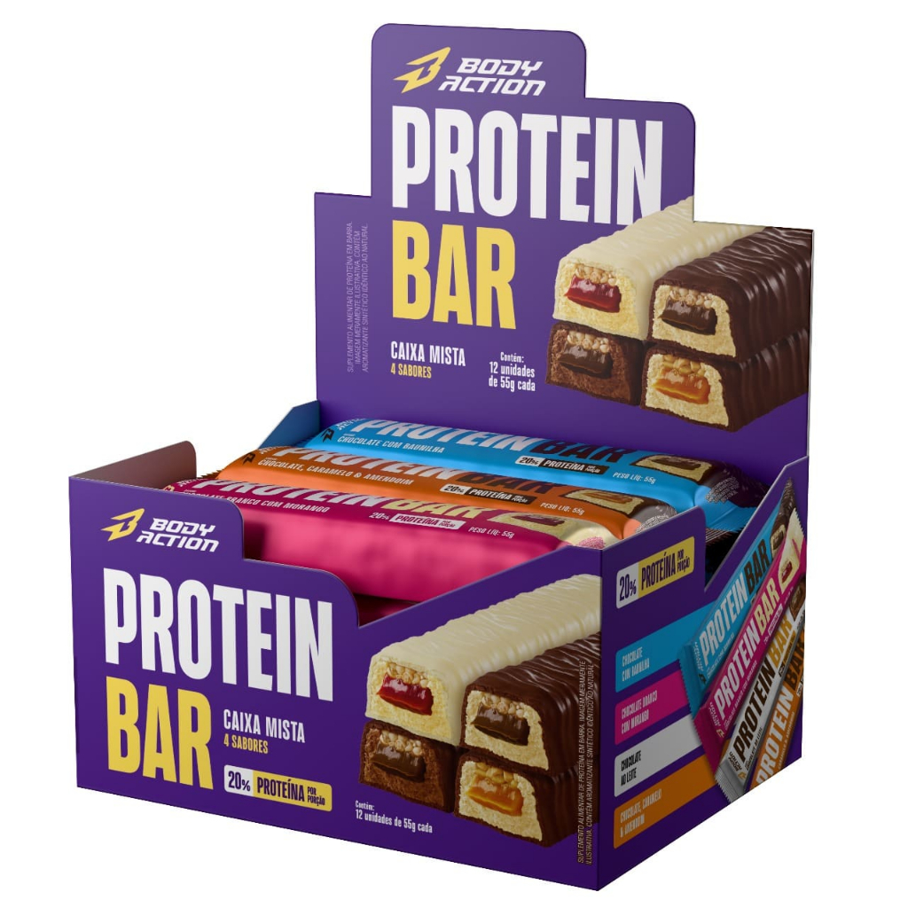 Barra De Proteína Cx 12 Unid. Snacks Protein Bar Bodyaction
