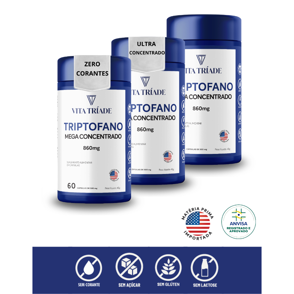 Triptofano 860mg Concentrado L-Triptofano 60 a 180 Cápsulas – Original Vita Tríade