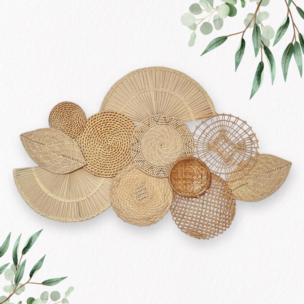 Composição de Parede Camomila Cestos Palha Decoração Sala Quarto